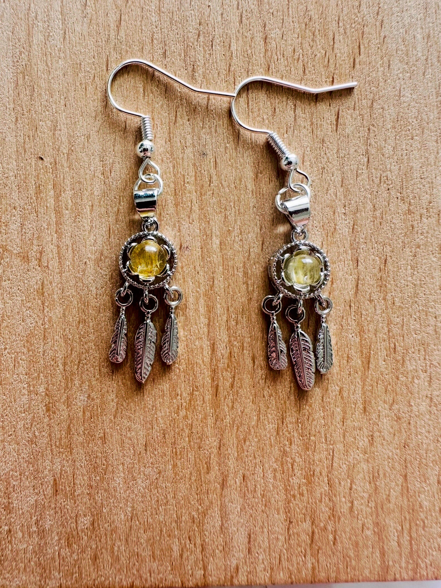 Gold Rutile Dream Catcher Earrings
