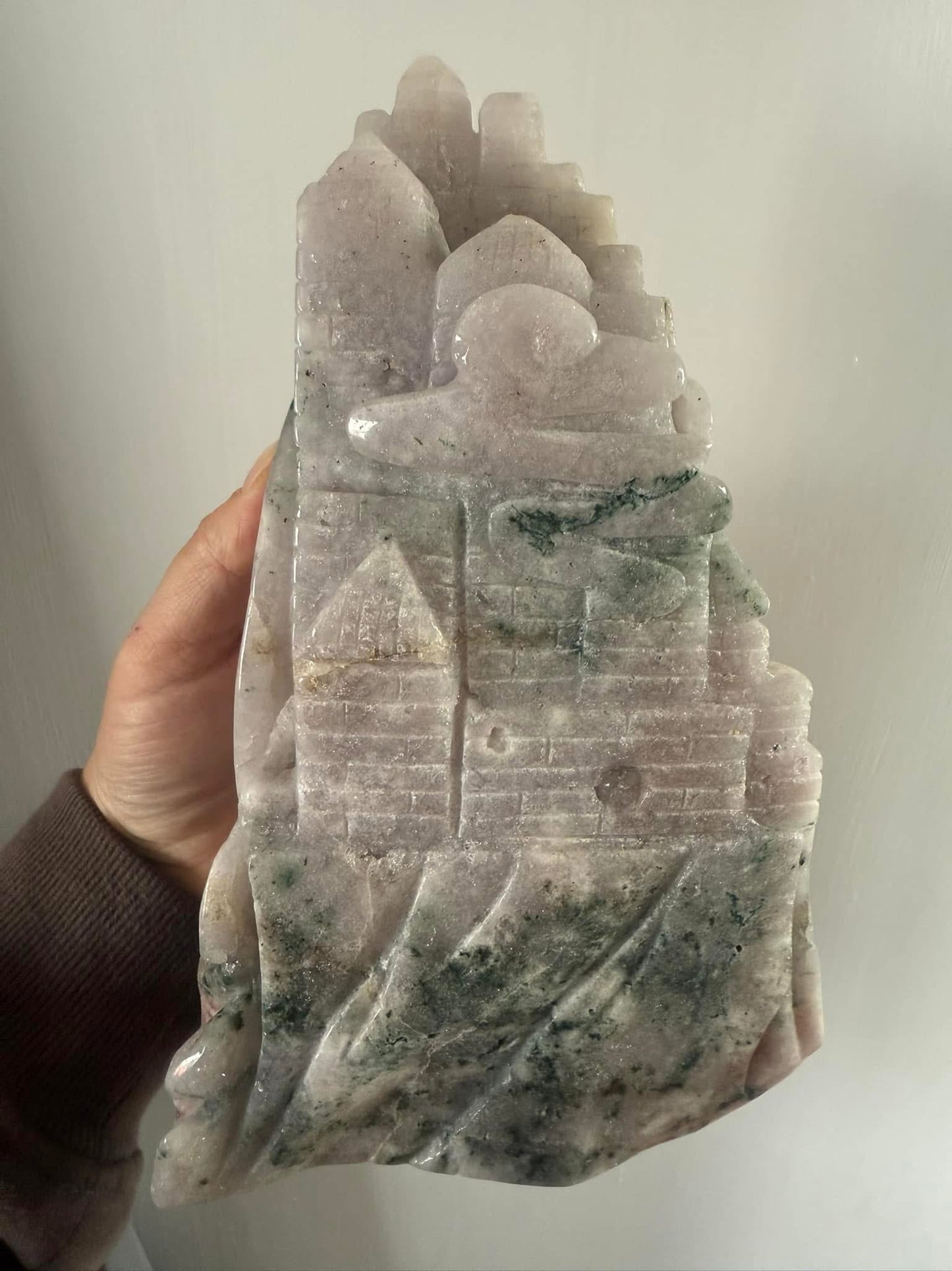 Pink Amethyst Dragon Castle Carving