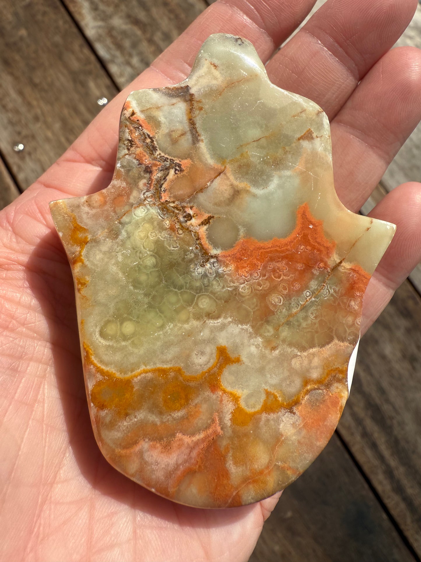 Banded Calcite Hamsa Hand