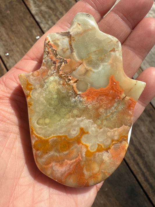 Banded Calcite Hamsa Hand