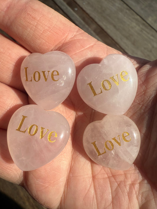 Small Rose Quartz Etched Heart